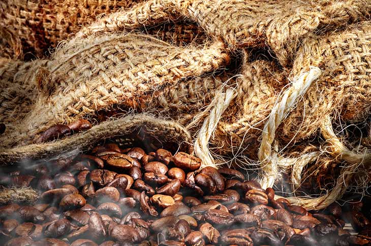 roasted beans steam on bag