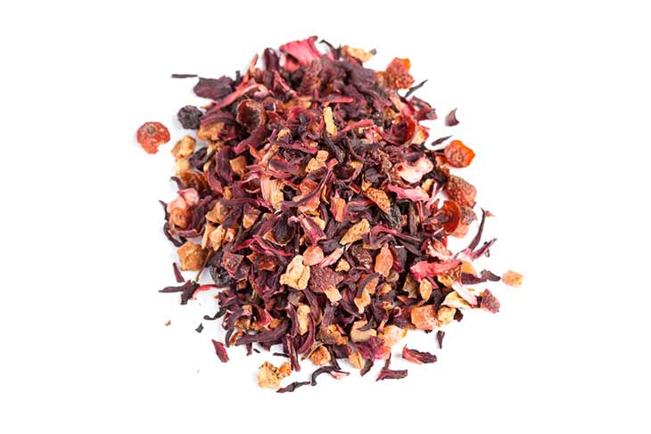 pile of red herbal infusion tea leaves
